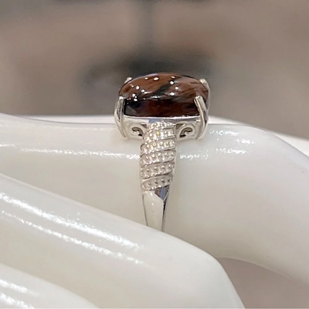 Coffee Obsidian Sterling Silver Ring Sz 8